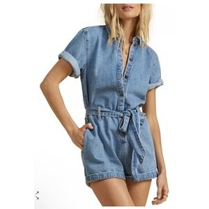 Billabong The Salty Blonde Women's Sz M Romper Jean Shorts Denim Surfer Cowgirl